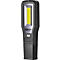 Zwarte LED-werklamp met geel licht, logo van KS TOOLS en bedieningsknoppen.